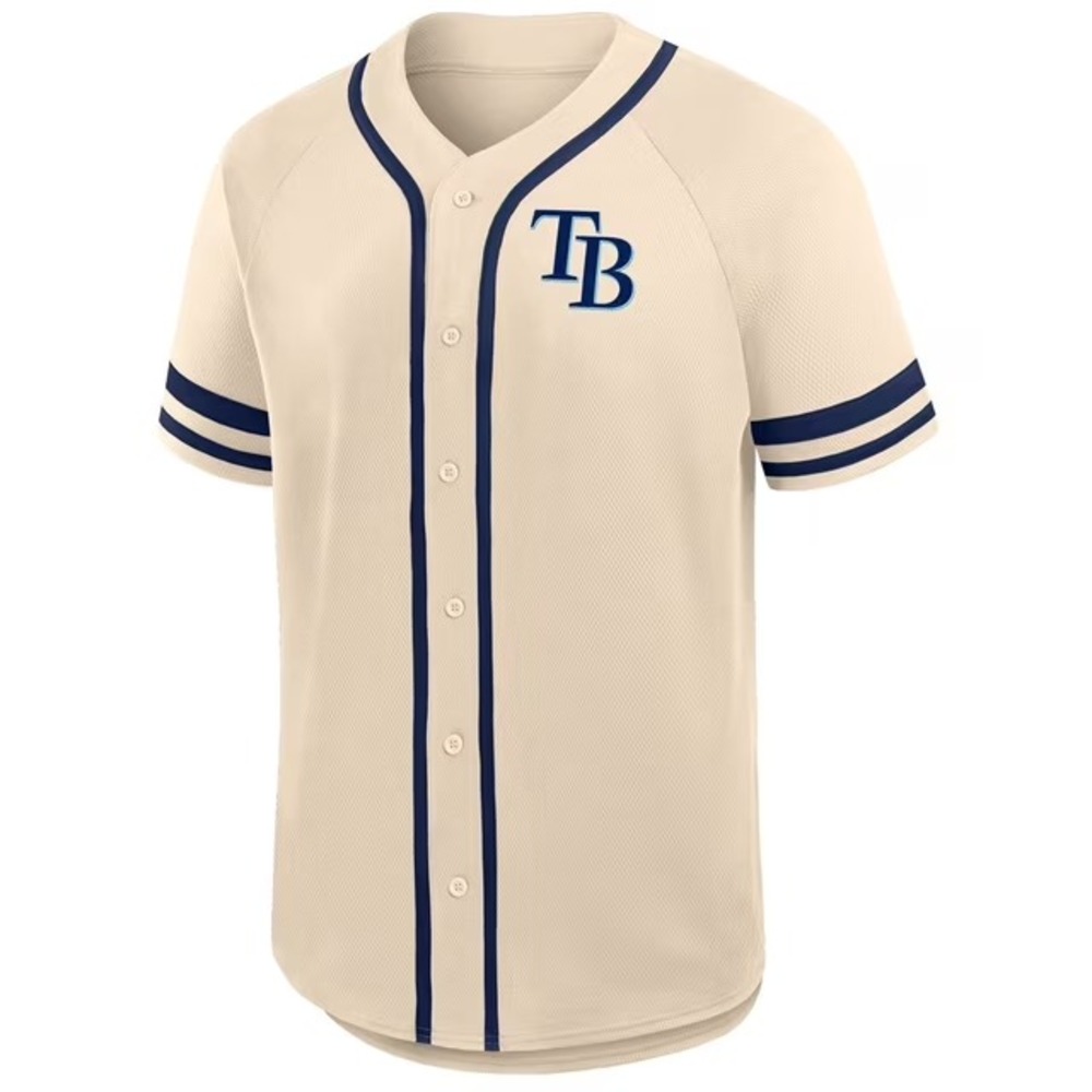 MLB Tampa Bay Rays Jersey Adult Large Cream Button Down Mesh Baseball Shirt NWT